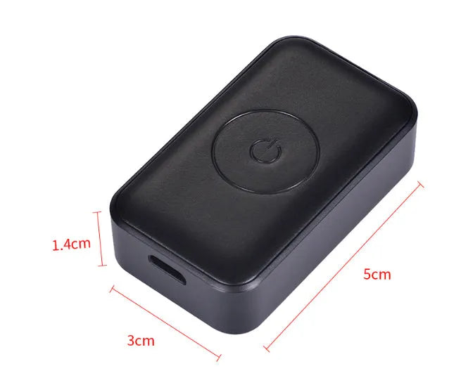 Black GPS pet tracker with ABS casing and USB charging port
