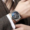 Men's waterproof automatic watch with luminous dial and steel bracelet, 13mm thickness