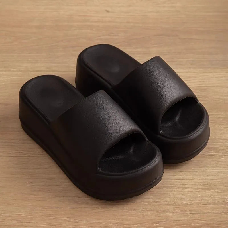 Women's 7cm heel EVA slippers in solid colour, non-slip sole for home and garden