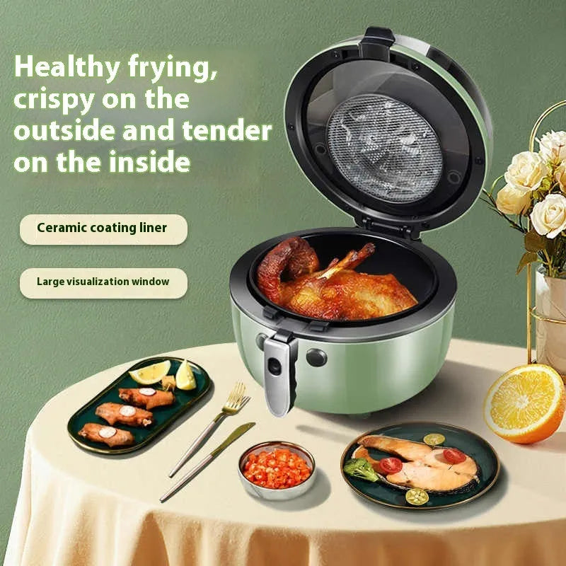 Mechanical button 8-litre air fryer with visible cooking window and EU conversion plug