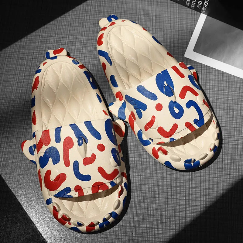 Casual shark design home slippers in EVA material on a plain background.