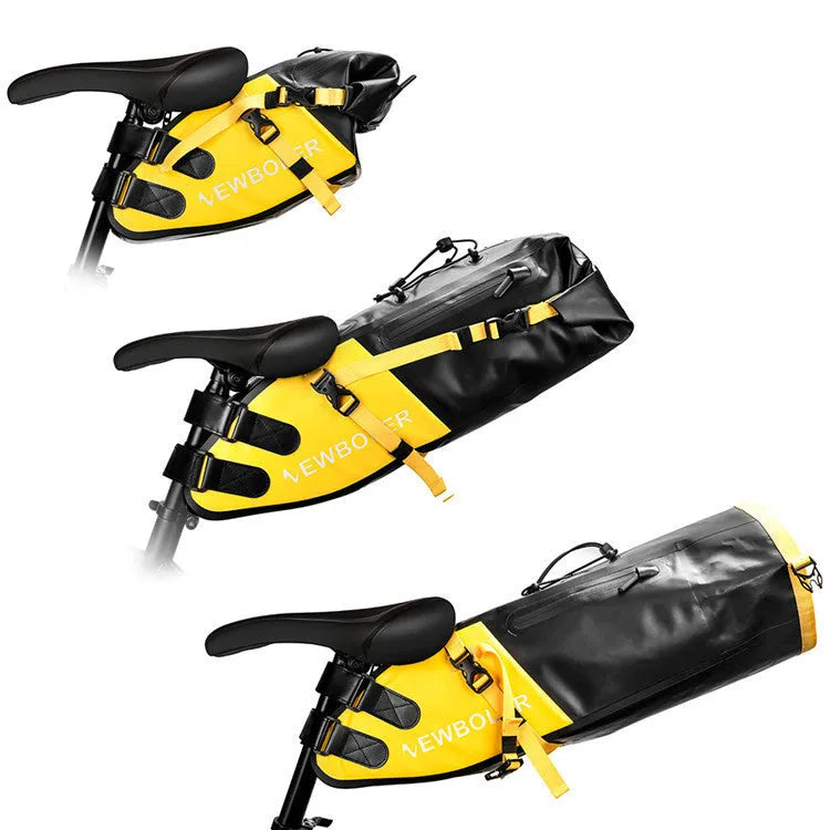 Waterproof PVC bicycle tail bag in yellow with 13-litre capacity for outdoor cycling storage
