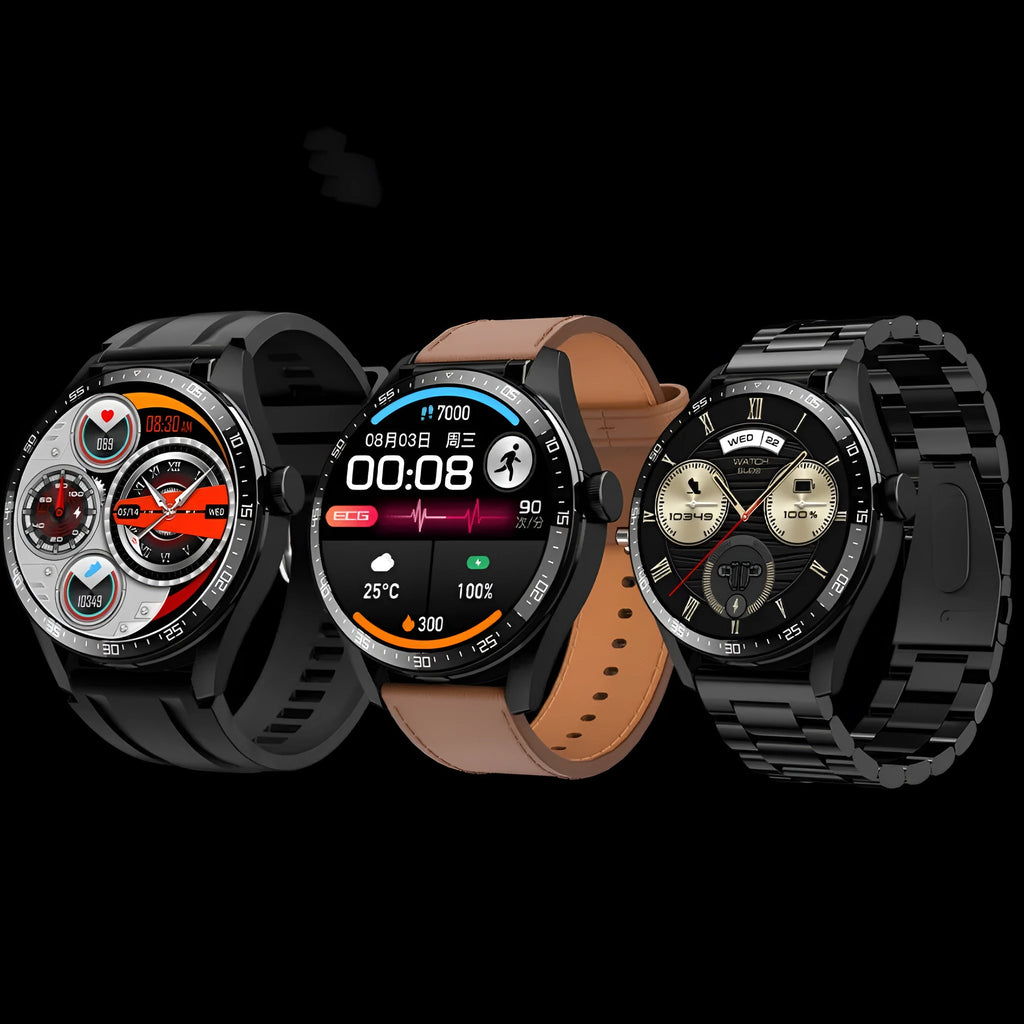Black 2-in-1 Bluetooth headset smart watch with touch button, leather silicone or steel belt silicone strap options