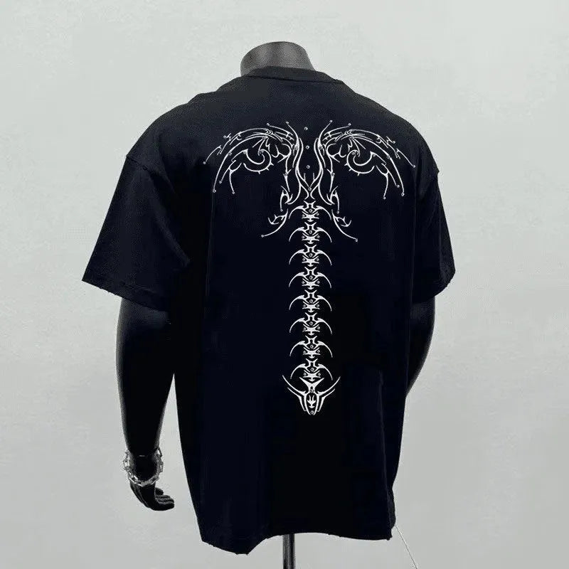 Men's white and black pure cotton loose fit short sleeve t-shirt showing front printing detail
