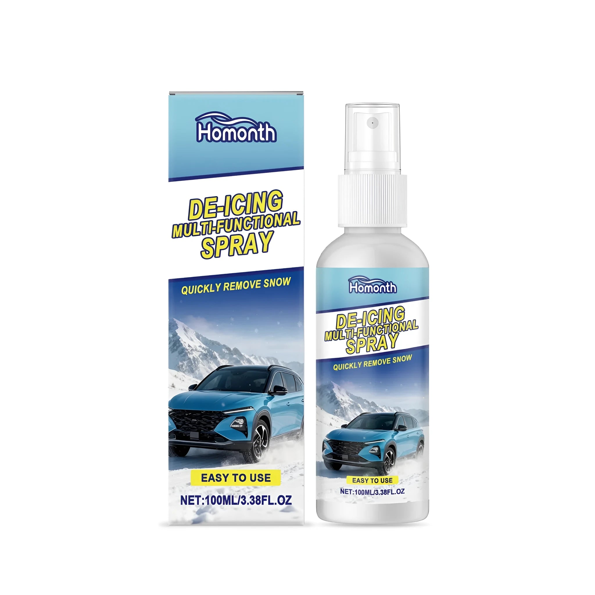 100ml deicing spray bottle with car windscreen ice removal application