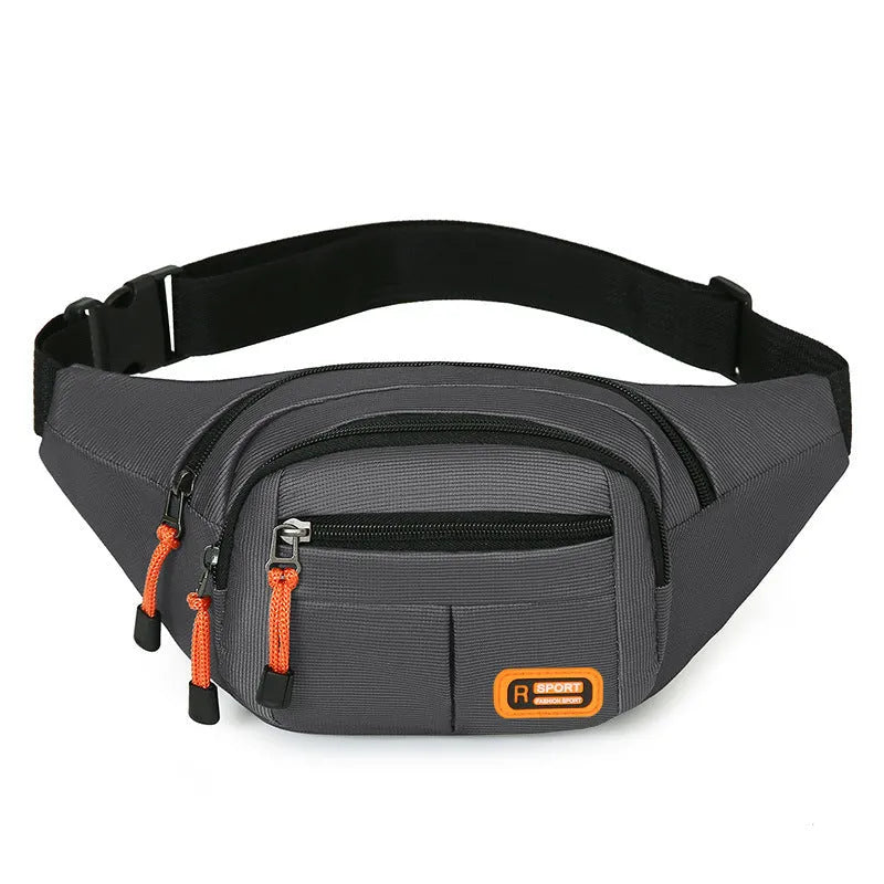 Large capacity waterproof slanted chest bag in black, grey, blue, and green colours.