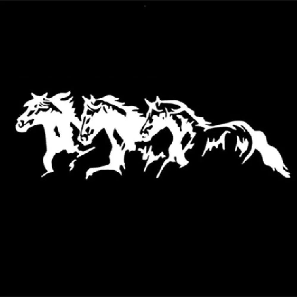 Black, white, red and blue steed horse design car body sticker measuring 25 by 8 cm.