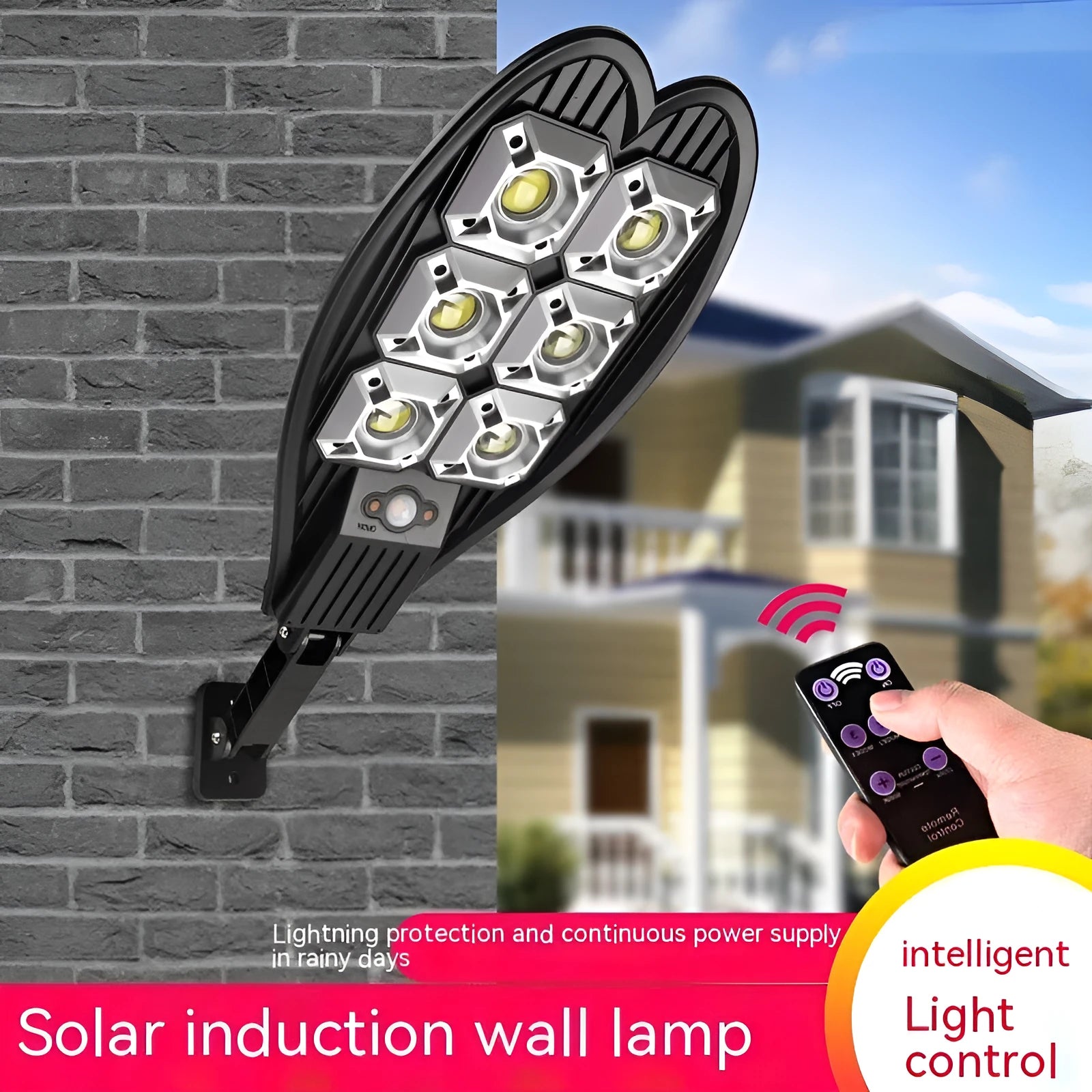 6-eye outdoor solar garden lamp with remote control on a white background.