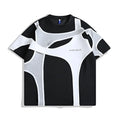 Men's black padded shoulder short sleeve T-shirt with double stitching and loose fit