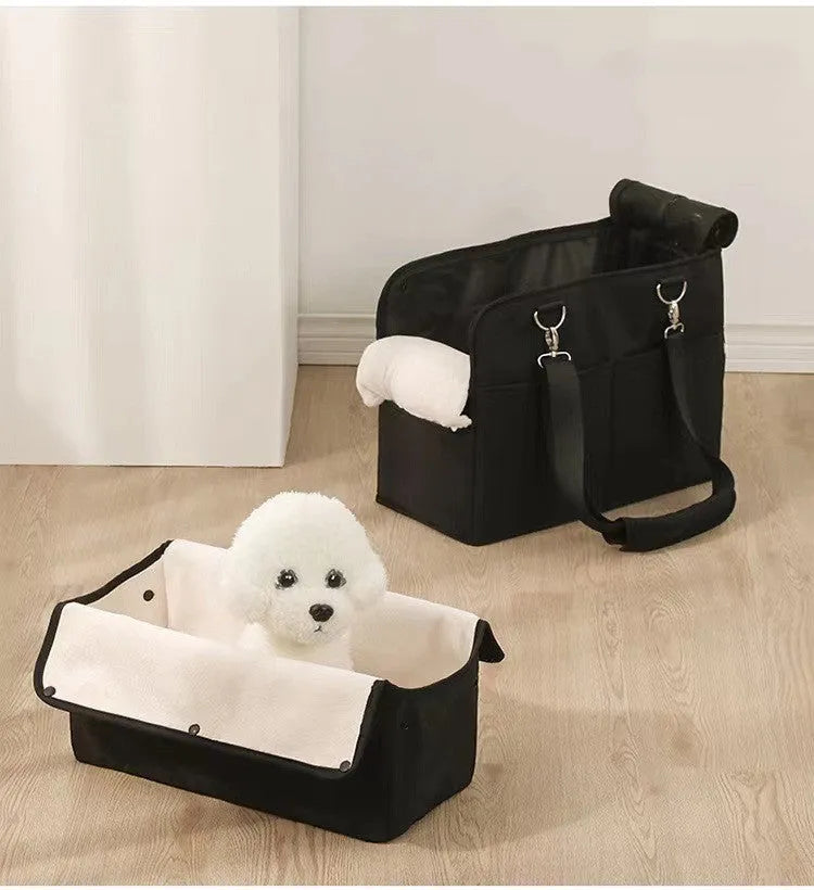 Portable nylon dog carrier bag in solid colour finish with adjustable shoulder strap for small pets
