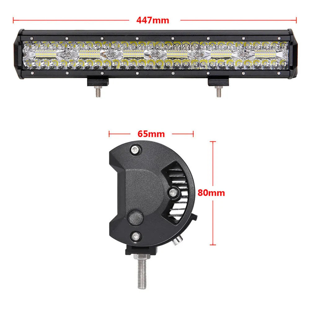 Three-row automotive LED strip work light in aluminium housing with mounting bracket, 6500K output