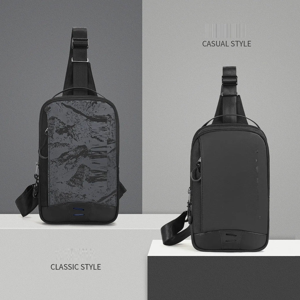 Casual black waterproof chest pack with soft TPU surface and single shoulder strap