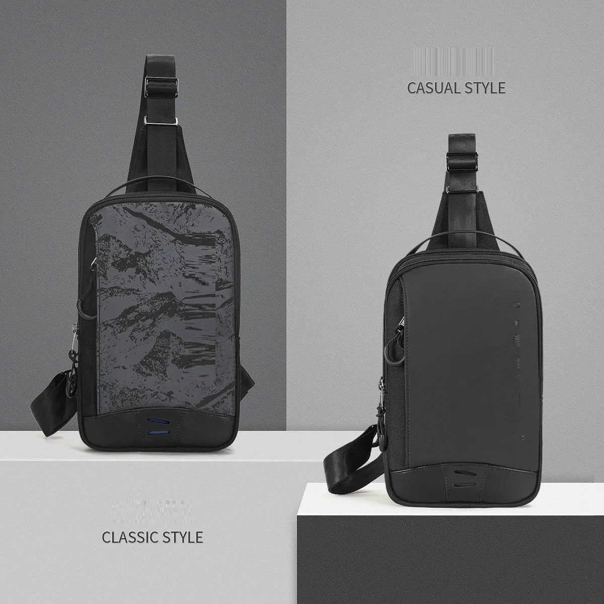 Casual black waterproof chest pack with soft TPU surface and single shoulder strap