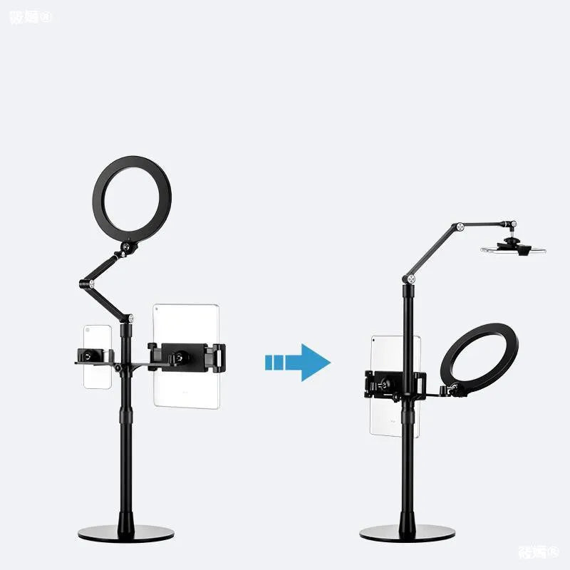 Desktop multi-camera live broadcast stand with alloy construction, adjustable angle, mobile phone bracket and iPad holder, LP-4p