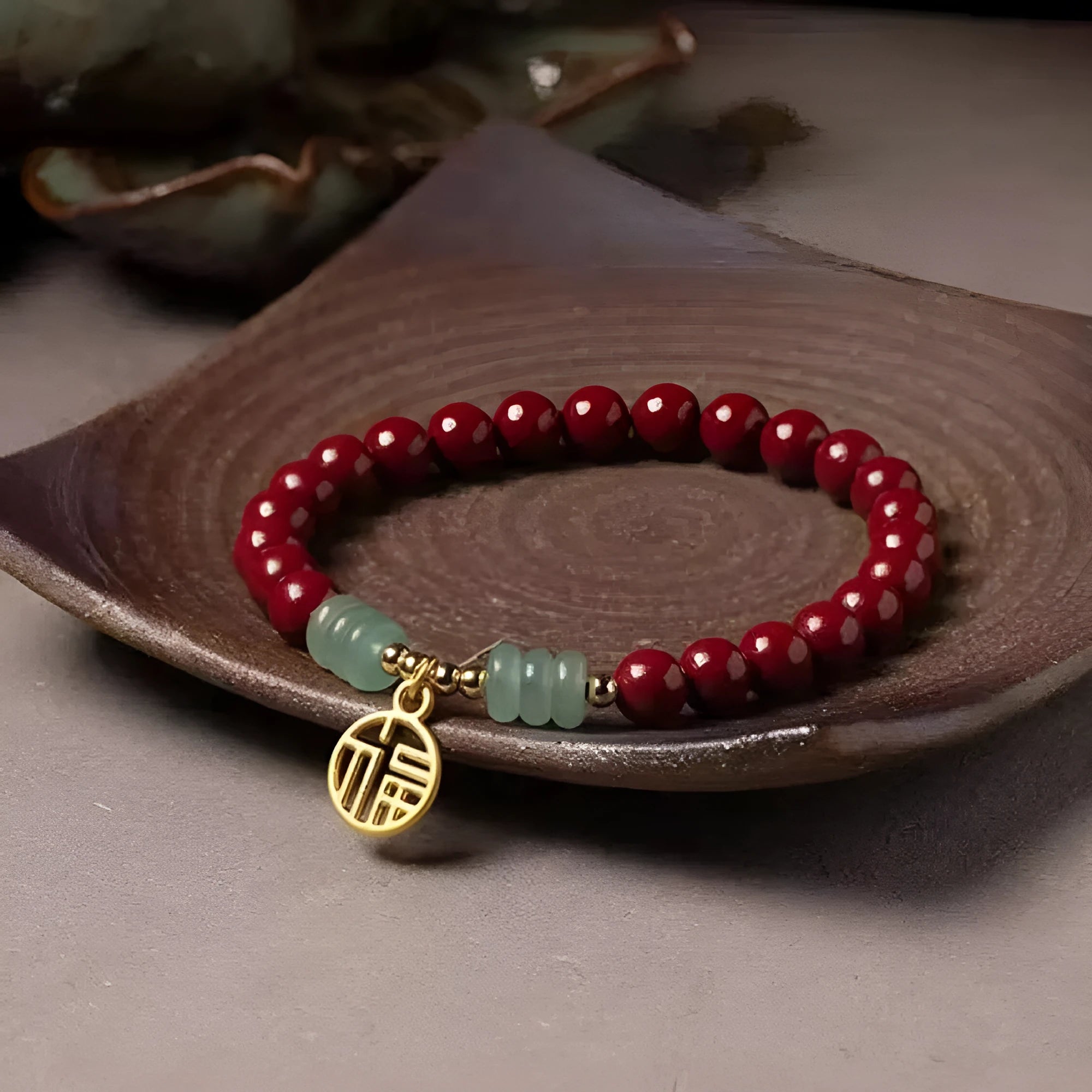 Gold cinnabar wave bracelet with copper beads in national style design