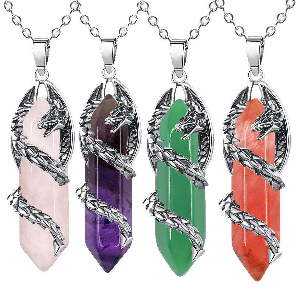 Crystal flying dragon pendant necklace with polished finish, available in multiple colours and chain, leather rope, or single pendant options.
