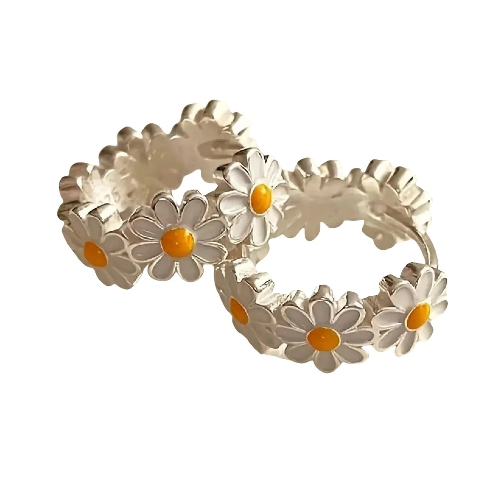 White daisy flower fashion ring earrings with electroplated copper and platinum gemstone inlay
