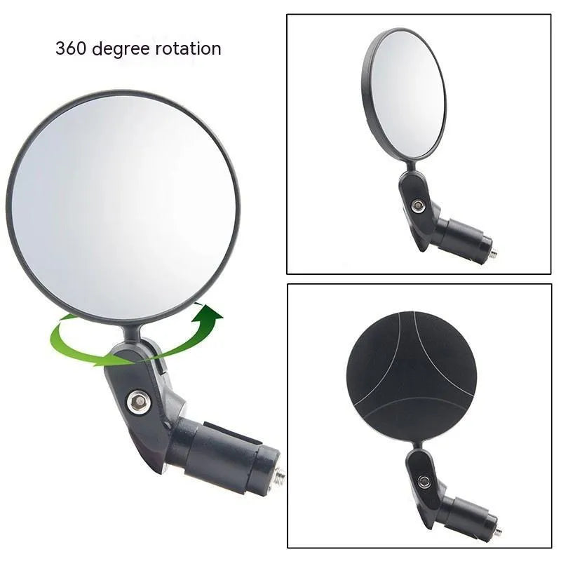 Black foldable convex rearview mirror showing 7cm diameter and 14cm length
