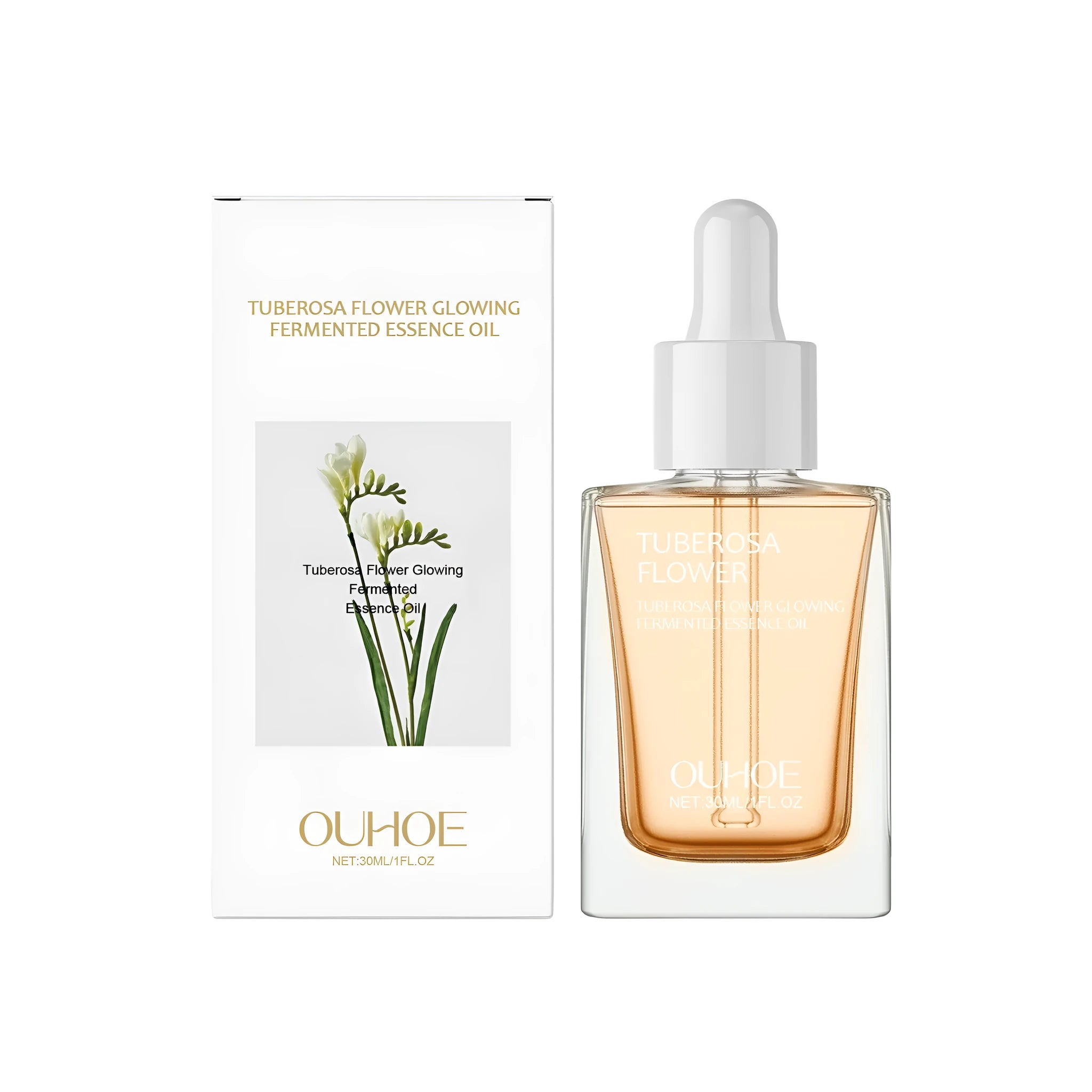 30ml bottle of firming and brightening facial oil with vitamin E and tuberose extract.