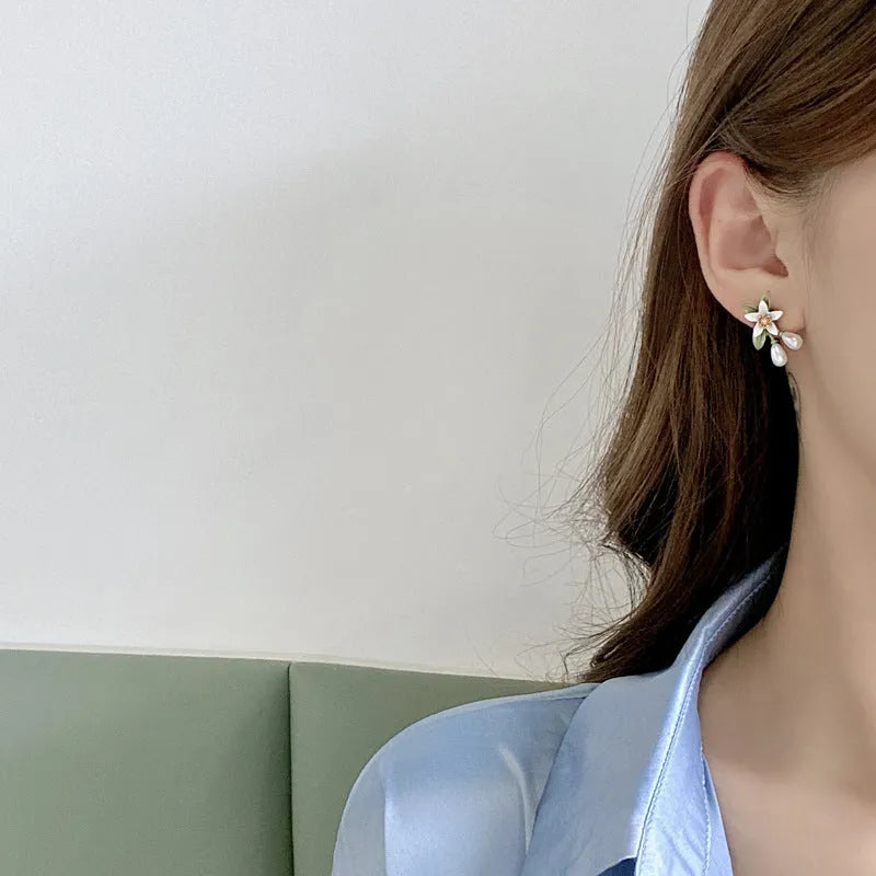 Alloy flower earrings with silver needle camellia detailing and contrasting colours