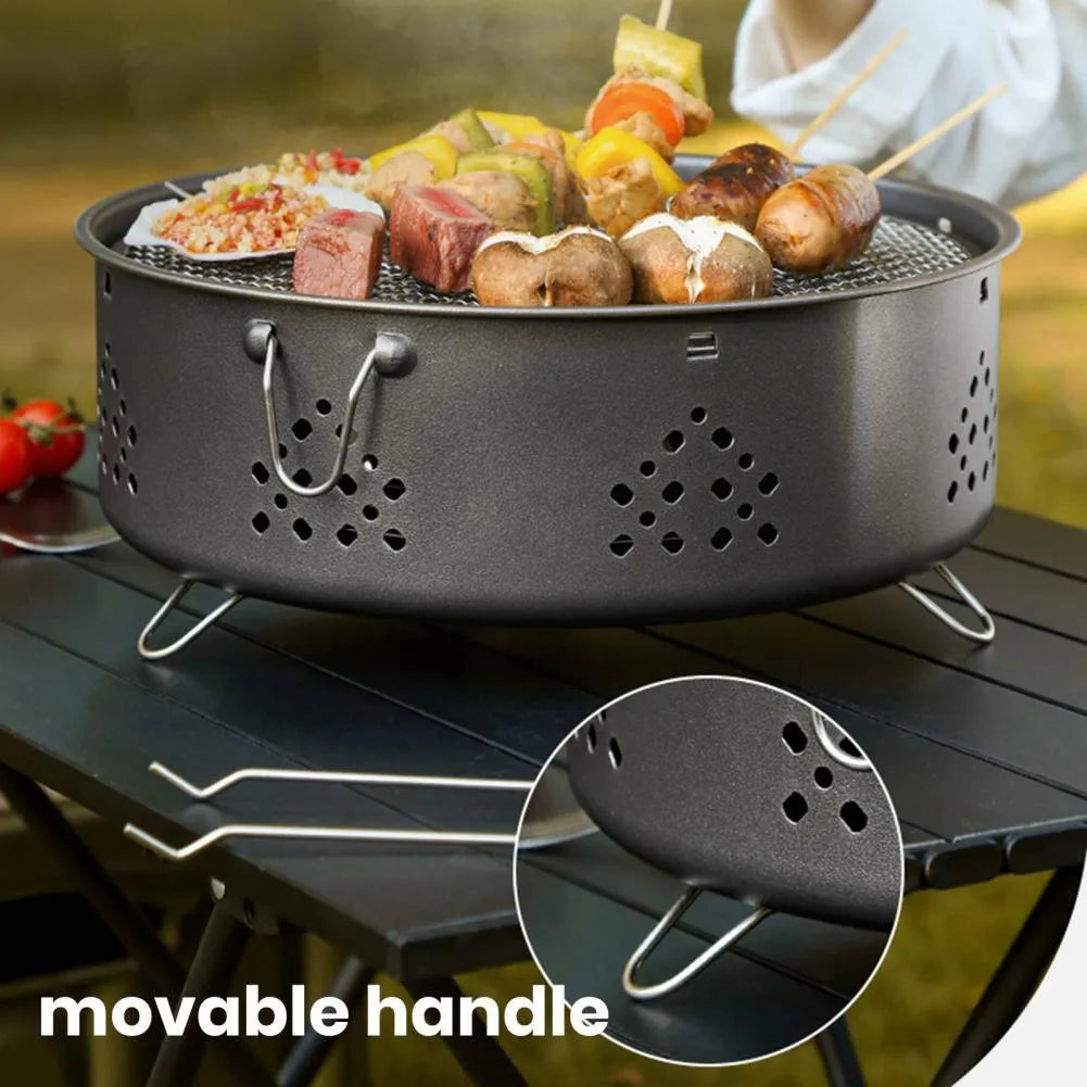 Portable stainless steel campfire grill with detachable split design, white, 31cm by 31cm, for outdoor BBQ camping and picnics