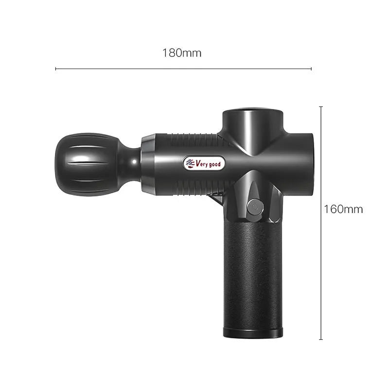Black USB fascia gun made of silicone and ABS, colour box size 21x18x4.8cm, muscle massage device