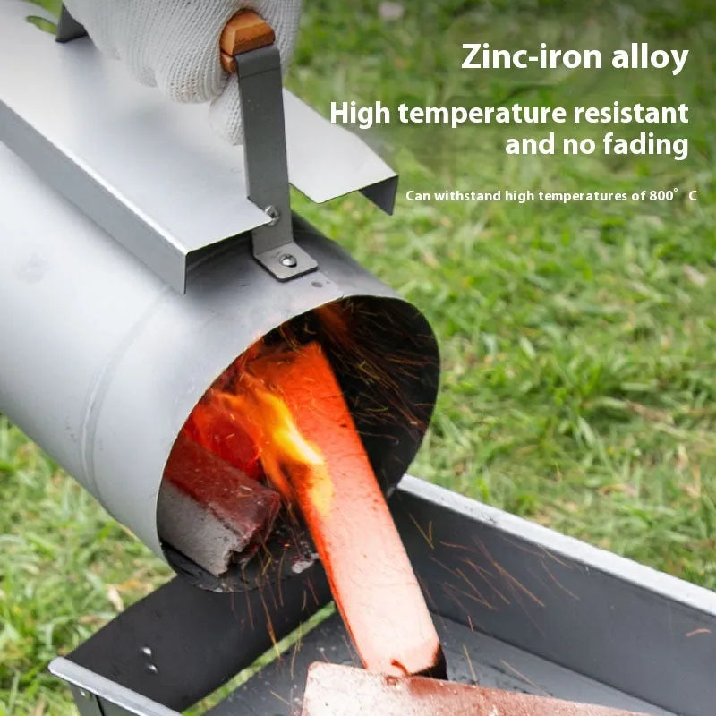 Zinc-iron alloy charcoal fire starter and oven igniter for outdoor barbecues