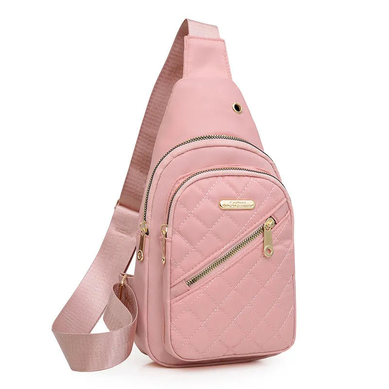 Girls' crossbody sports chest bag in Oxford cloth with plaid design, shown in a dark blue colour.