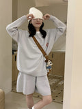 Casual sports knitted sweater shorts suit in imitation cashmere with embroidery detail