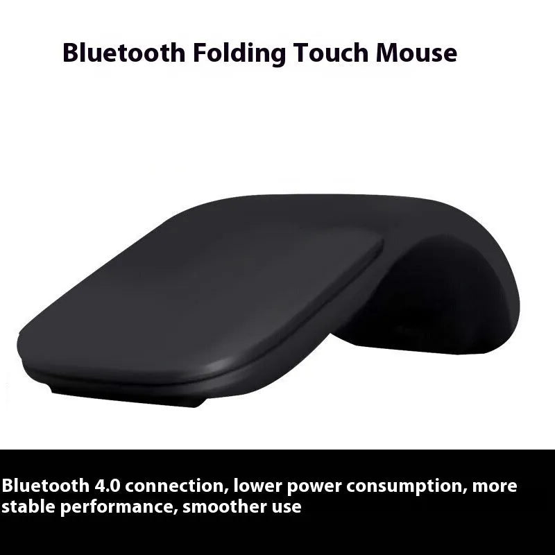 Black folding Bluetooth wireless mouse showing compact 131.2mm design with touch surface