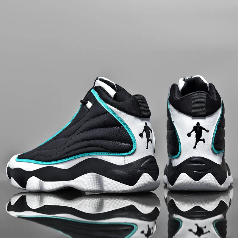 High-top basketball shoes with mesh upper and thick rubber sole in AJ13 colour options