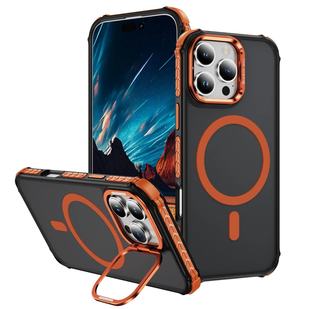 Magnetic skin-feel iPhone case in black, TPU PC anti-fall back cover with airbag corners and magnetic suction