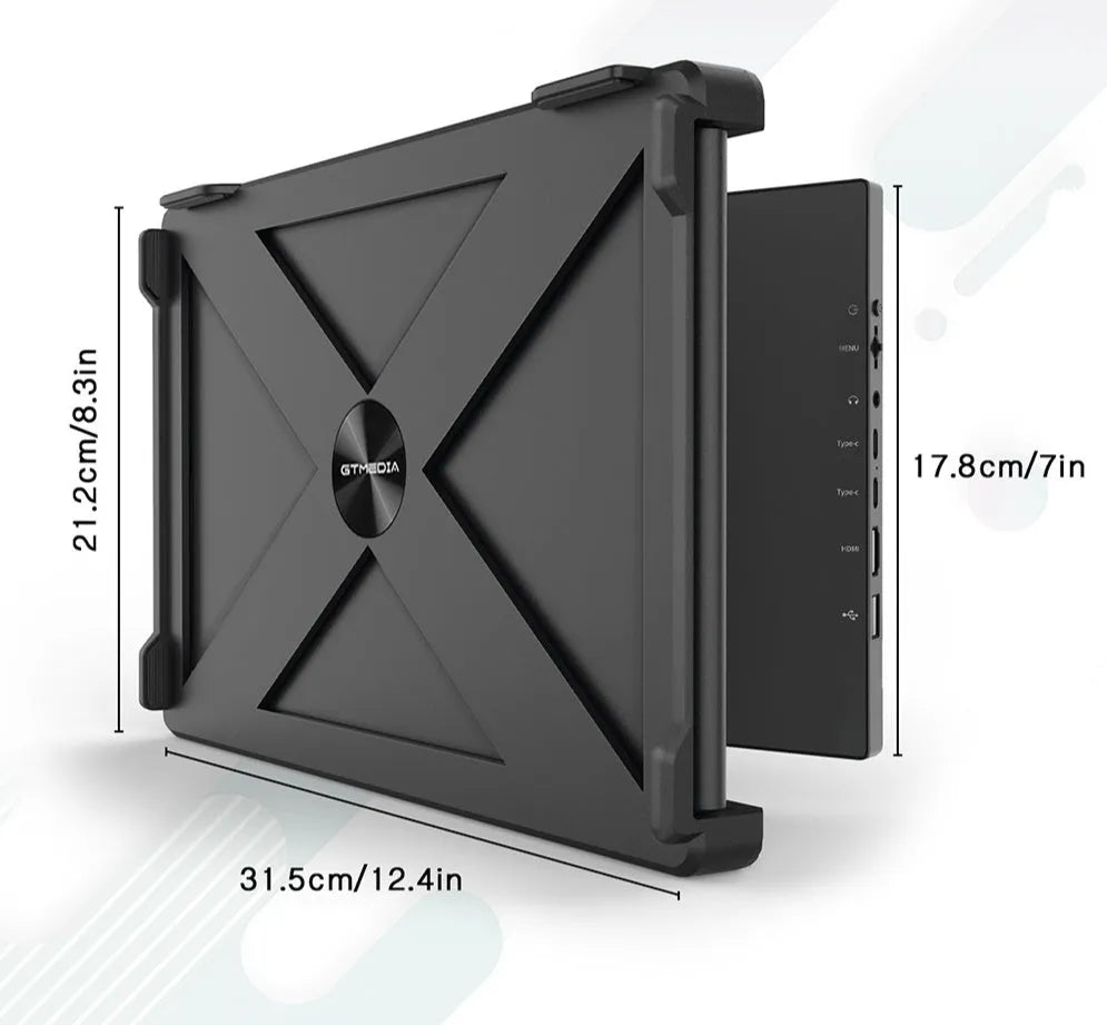 Portable black display screen with HDMI and Type-C cables for mobile phone and laptop use