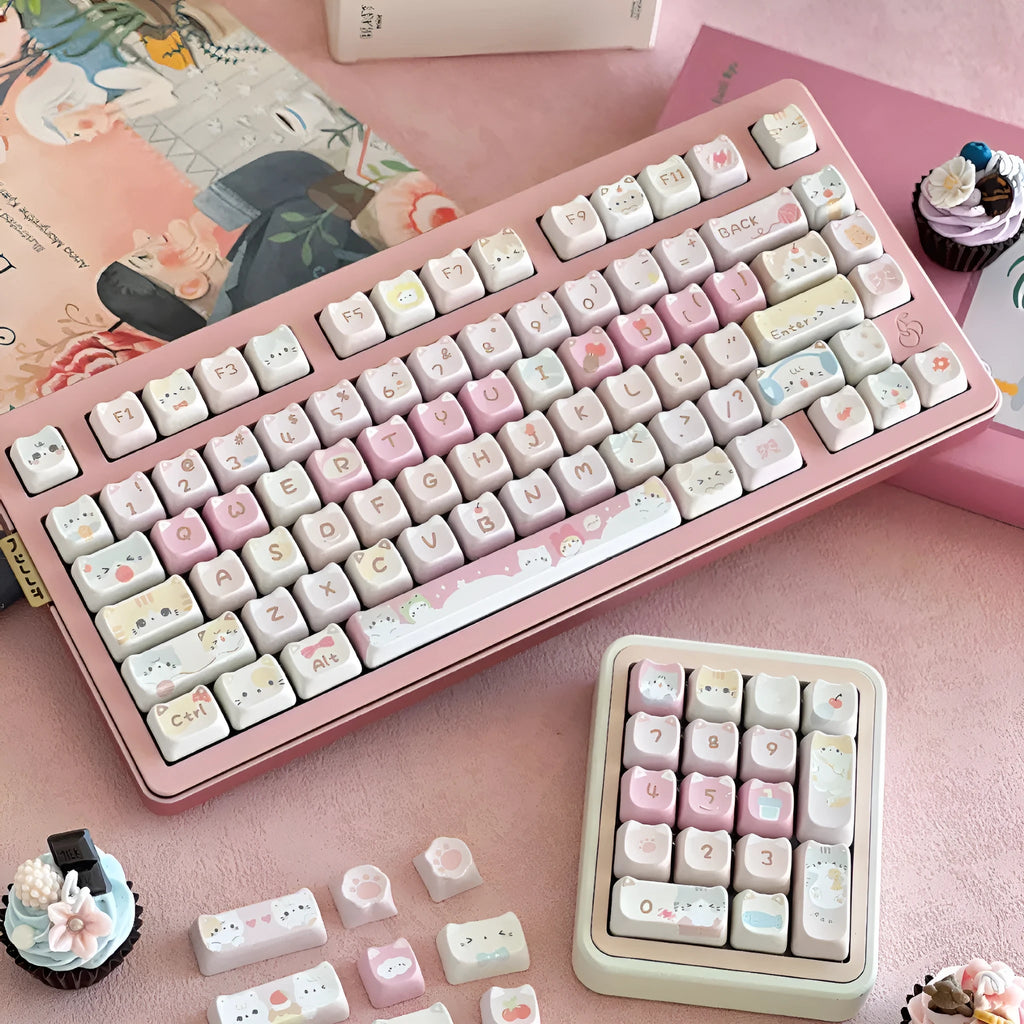 Meow Meow Team themed 141-piece keyboard keycap set with five-sided sublimation printing