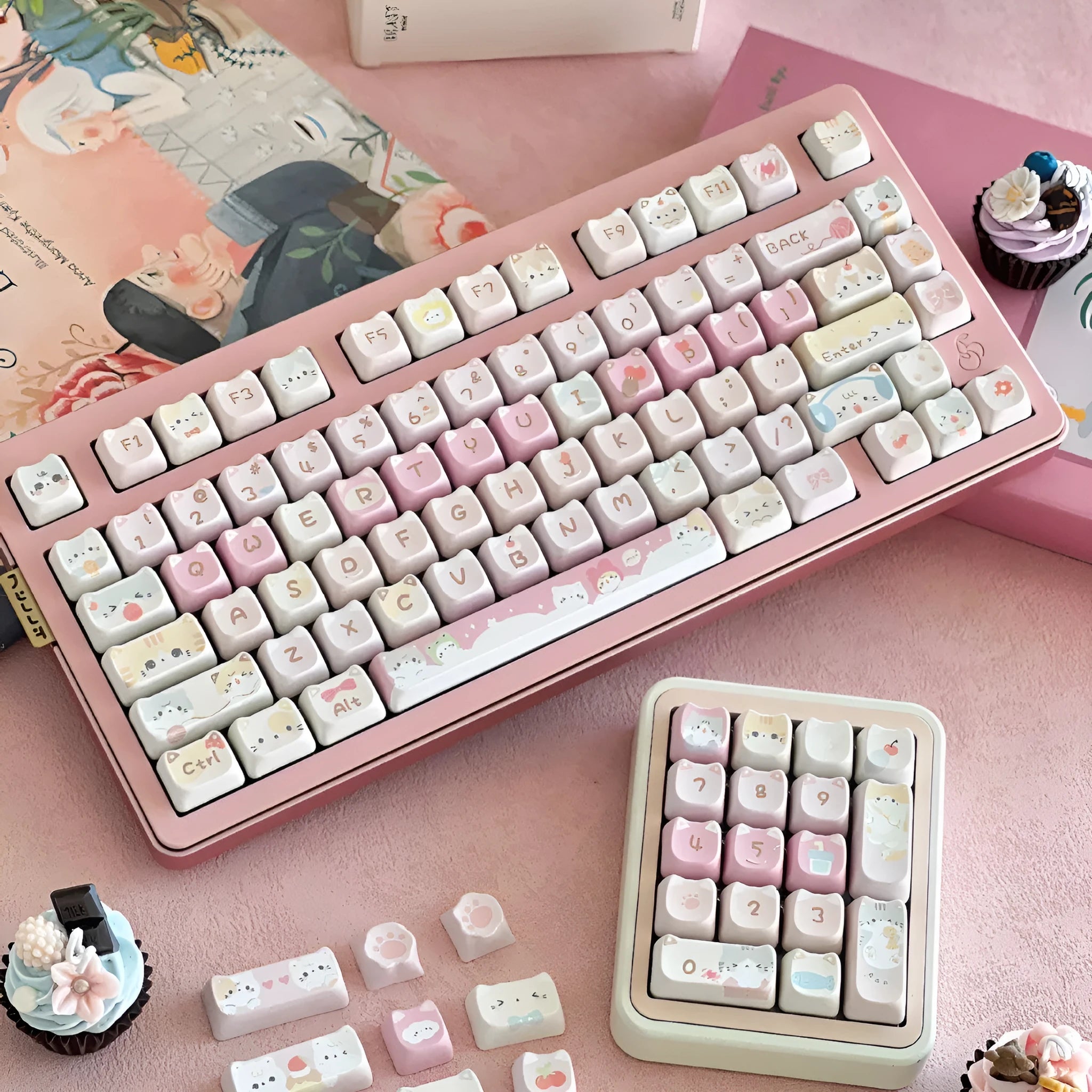 Meow Meow Team themed 141-piece keyboard keycap set with five-sided sublimation printing