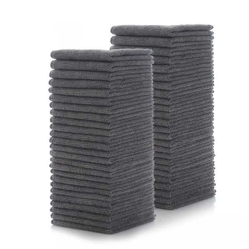 Grey square microfiber kitchen cleaning cloth for oilproof decontamination.