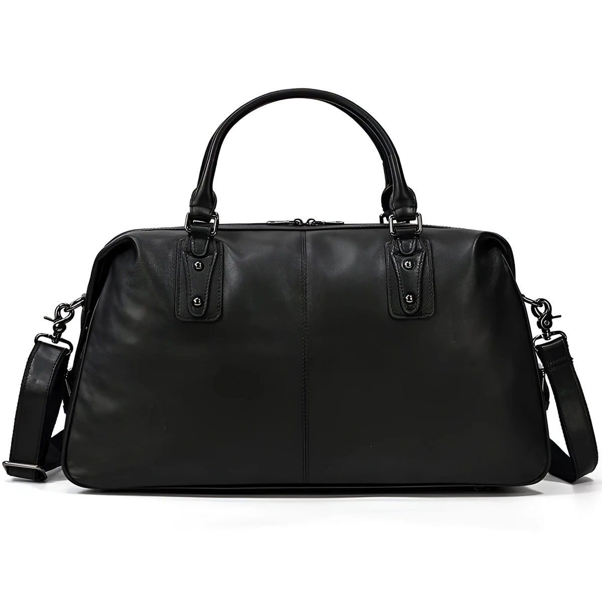 Men's retro genuine leather travel bag in black, 50cm x 18cm x 28cm large capacity holdall for business travel