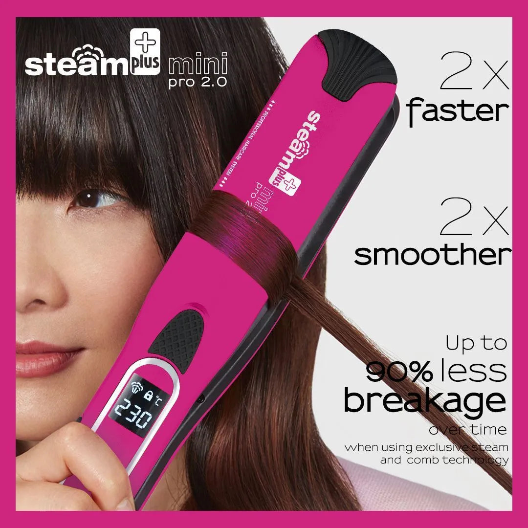 Mini steam splint spray hair straightener in champagne colour with dual styling functions