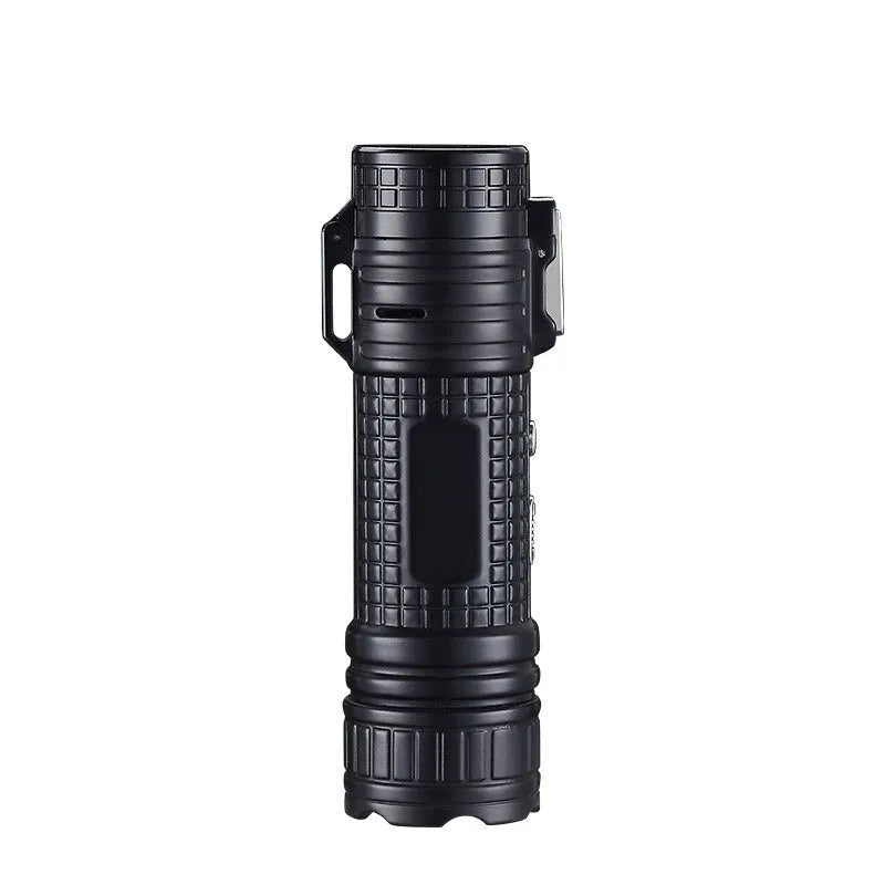 TH727 multifunction metal flashlight lighter in camouflage colour showing torch, lighter, and bottle opener.