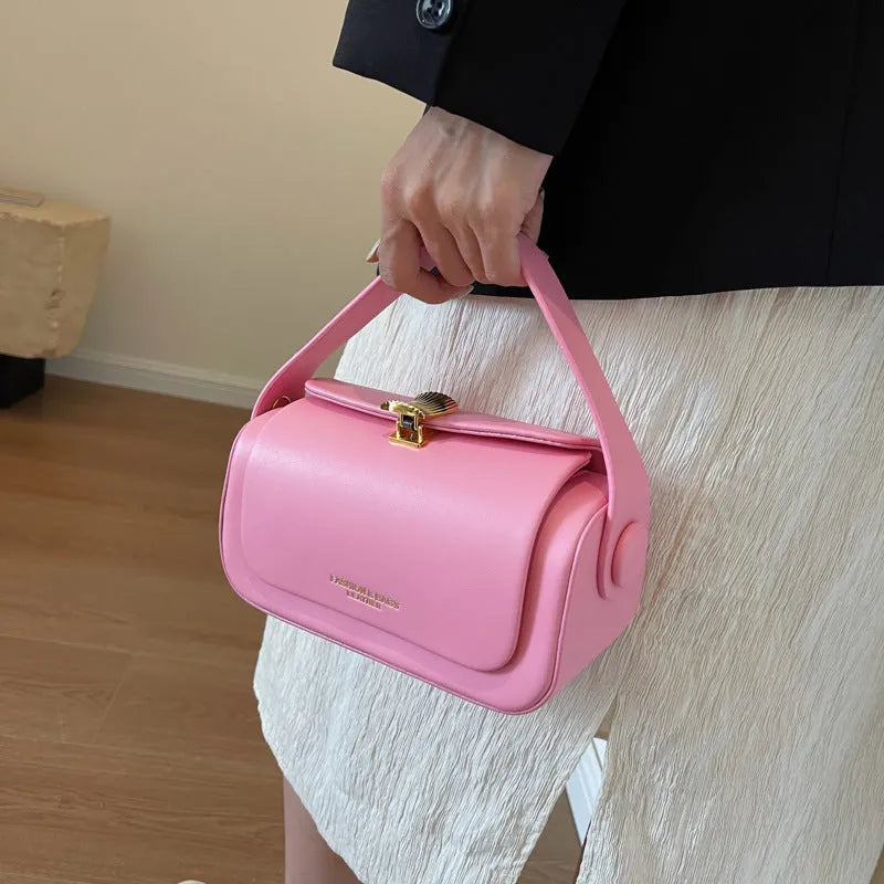 Women's PU leather shoulder messenger bag with personalised letter stitching in beige colour