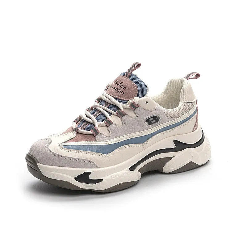 Autuspin women's retro flat platform sneakers in orange and pink, cow leather upper, TPR sole.