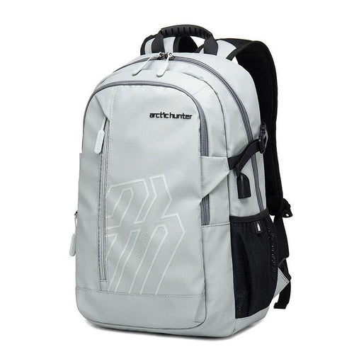 18-inch plaid polyester computer backpack with curved shoulder strap in blue, black, grey, or orange