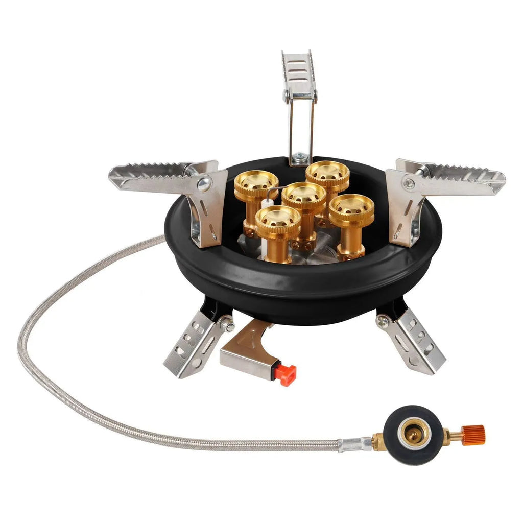 Portable windproof gas stove in black or khaki for camping and picnics, suitable for 1-2 people