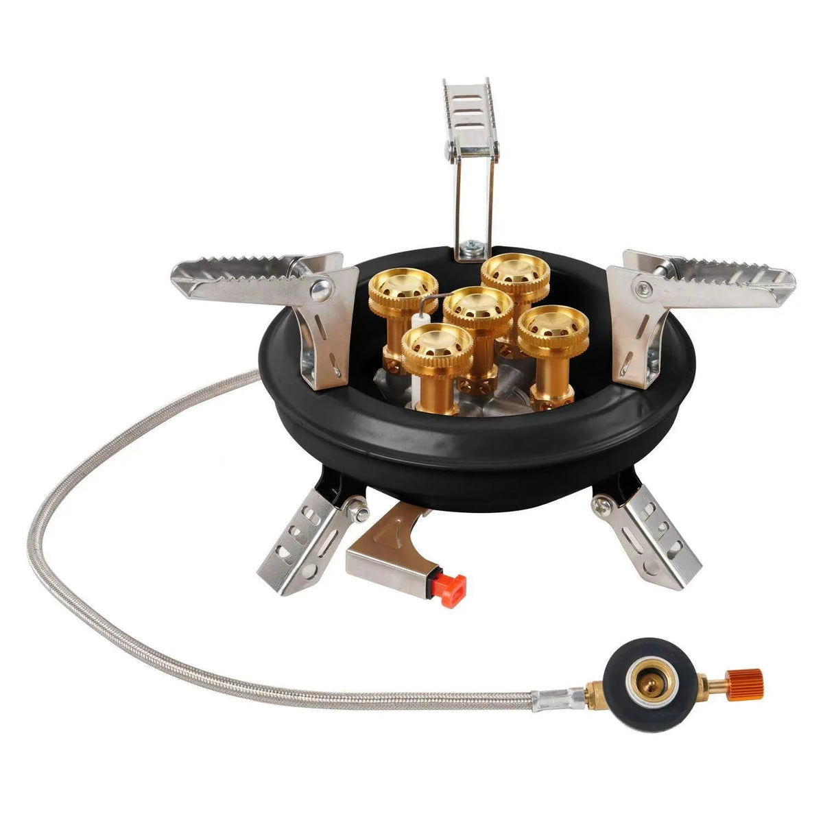 Portable windproof gas stove in black or khaki for camping and picnics, suitable for 1-2 people