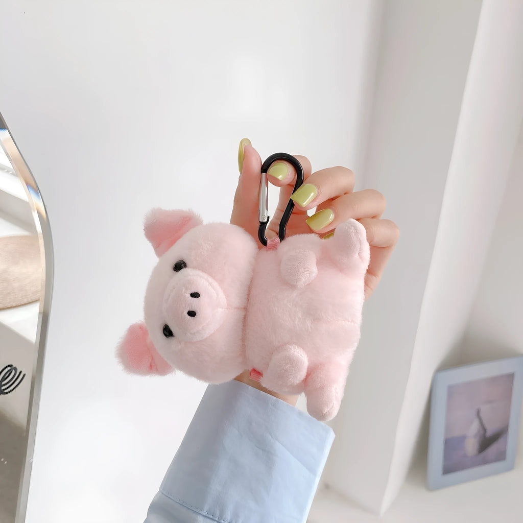 Pink pig cartoon plush earphone case for Apple AirPods 1 and 2, PC back cover shell with injection moulded design