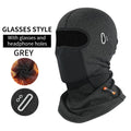 Stretch fleece balaclava with glasses hole in black and grey, 35g free size for ski, motorcycle, and bicycle use