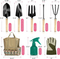 Stainless steel gardening tools set comprising 8 pieces for various garden maintenance tasks