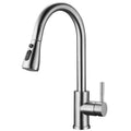 Stainless steel pull-out kitchen faucet with dual-mode spray and 60cm inlet pipe, available in brushed or black finish