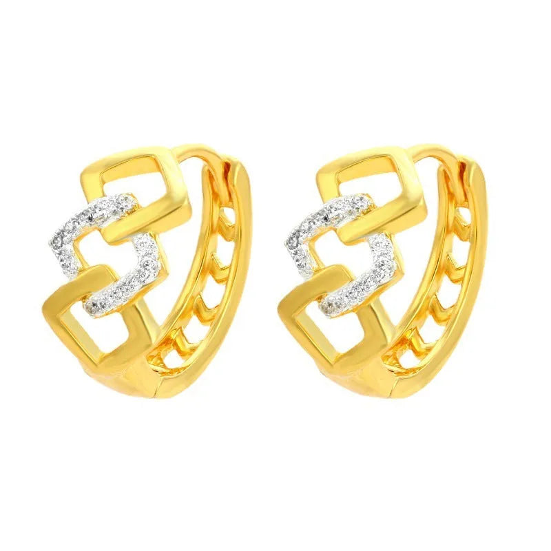 Geometric hollow-out earrings with gold electroplating and ear clip fastening