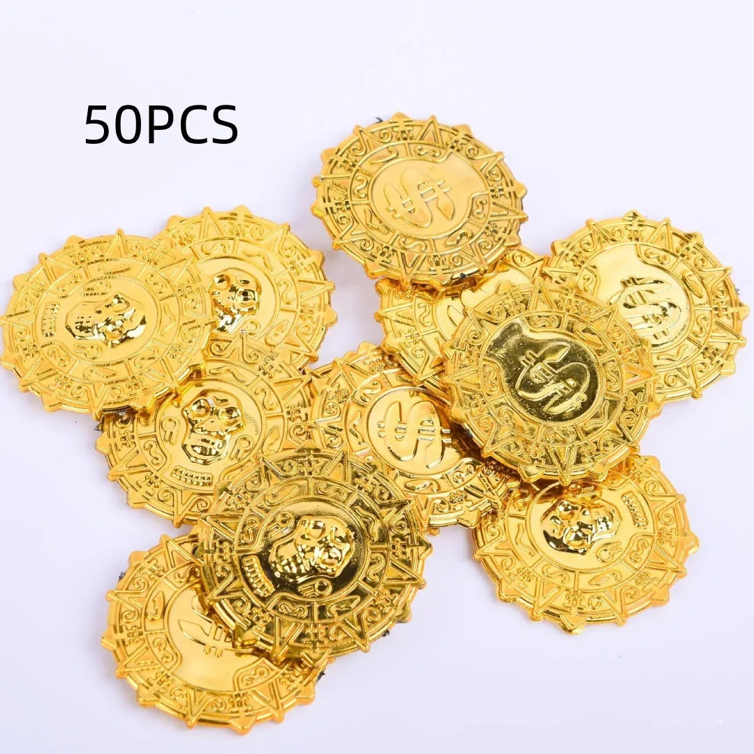 Plastic pirate gold coin toy, pointed style, 3.6cm x 0.2cm, pirate gold coin tip colour for Halloween dress up